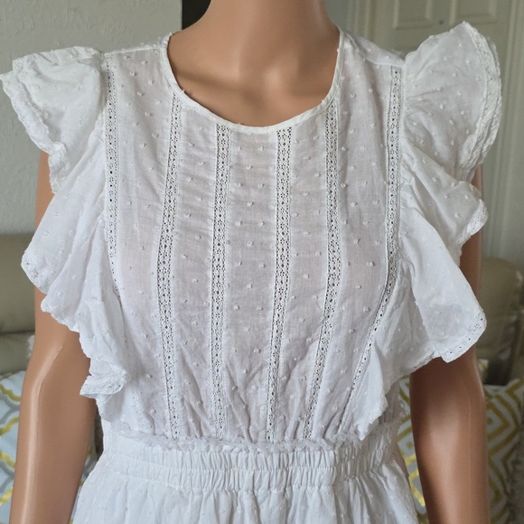 White Swiss Dot Ruffle Mini Dress - Picture 2 of 4